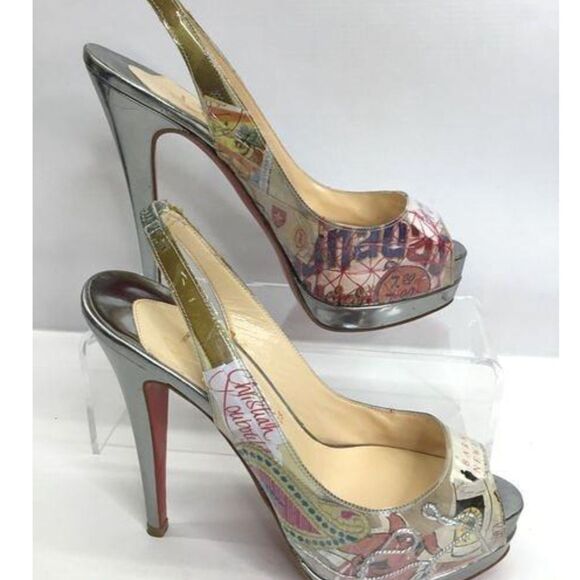 Limited Edition Christian Louboutin Trash Collection Peep-Toe Slingback Pumps - Picture 2 of 11